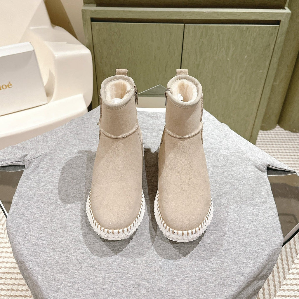 CHLOÉ 26S SHEARLING ANKLE BOOTS IN BEIGE SUEDE