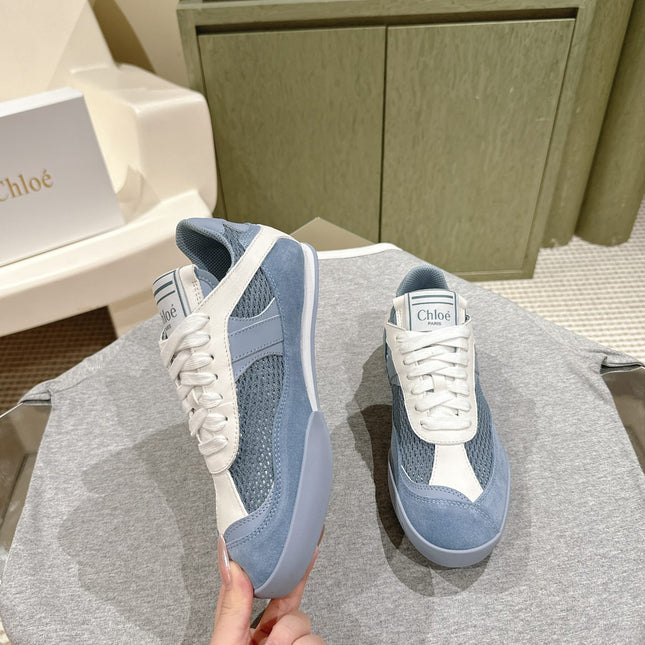 CHLOÉ 26S SNEAKERS IN BLUE MESH AND SUEDE
