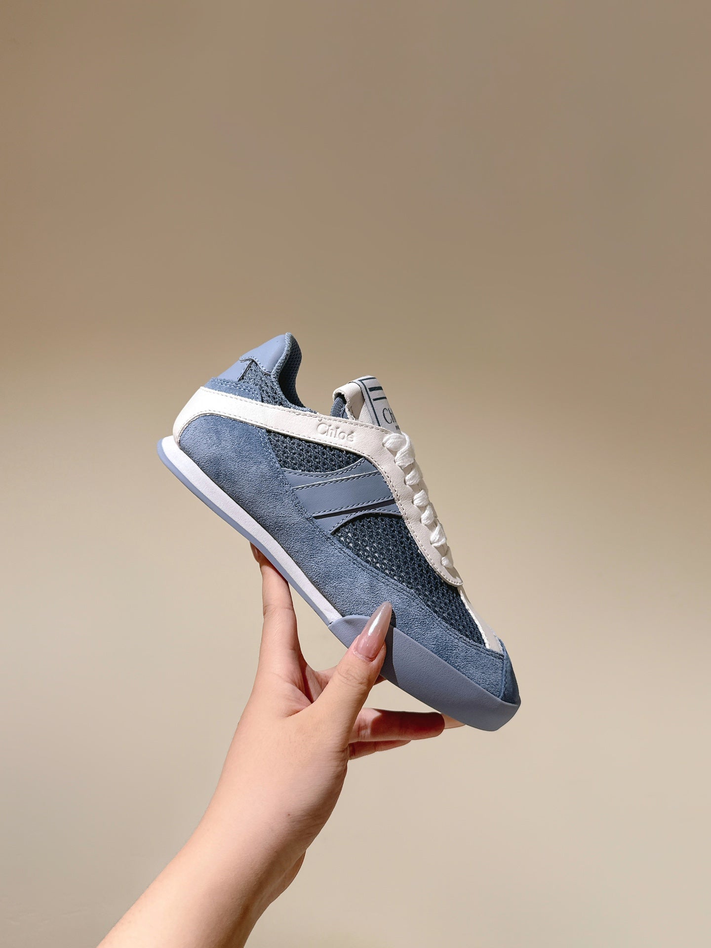 CHLOÉ 26S SNEAKERS IN BLUE MESH AND SUEDE