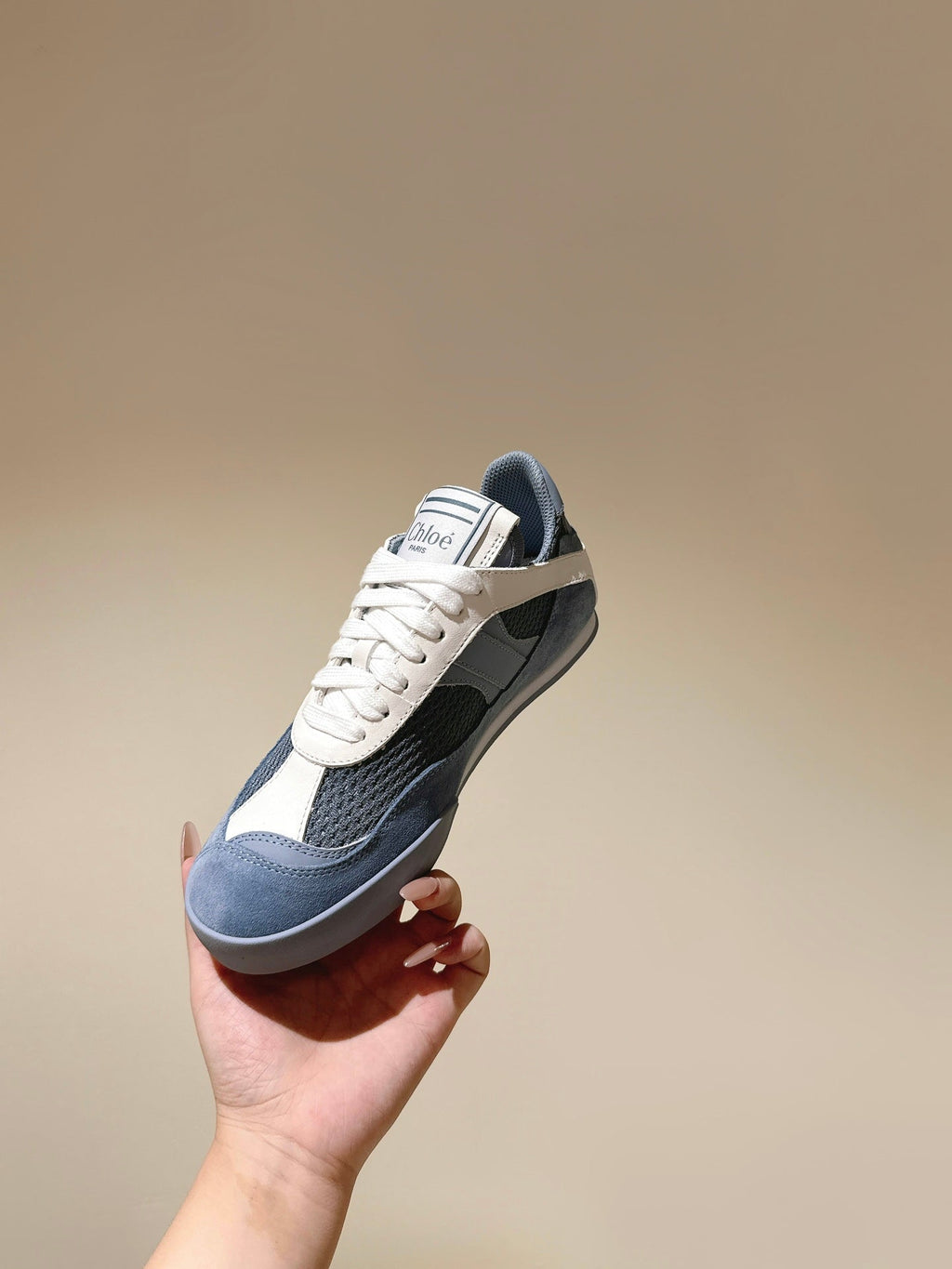 CHLOÉ 26S SNEAKERS IN BLUE MESH AND SUEDE
