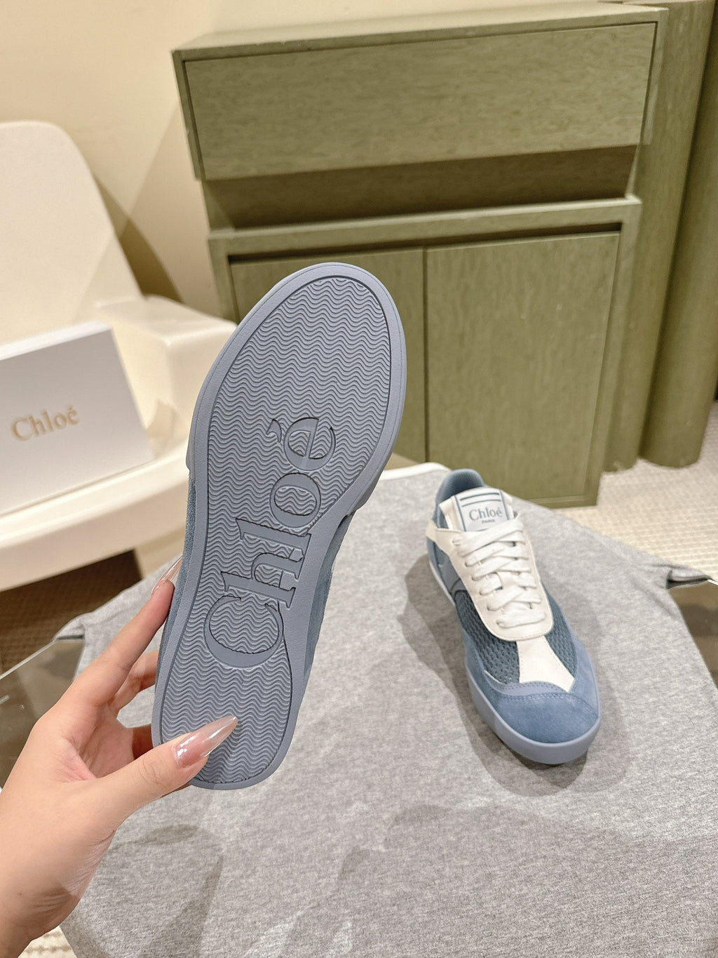 CHLOÉ 26S SNEAKERS IN BLUE MESH AND SUEDE
