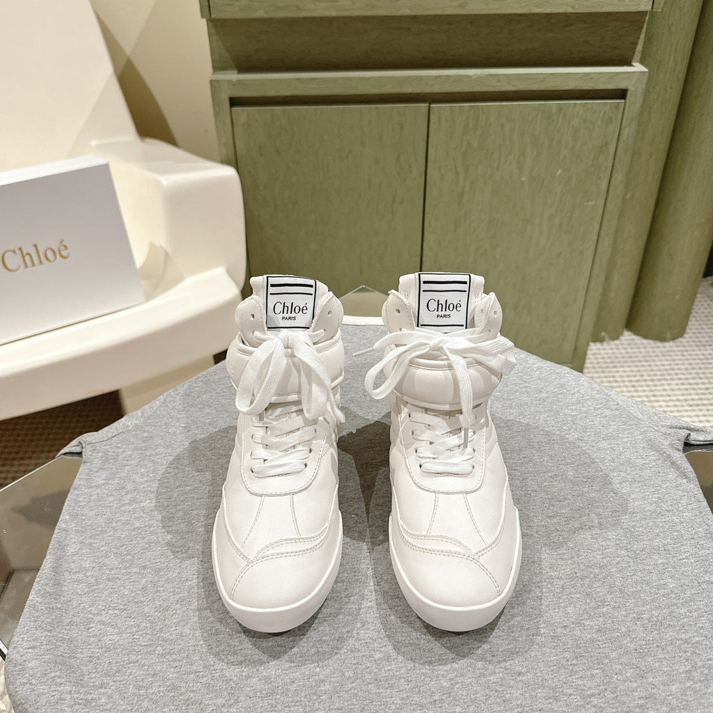 CHLOÉ 26S HIGH-TOP SNEAKERS IN WHITE CALFSKIN