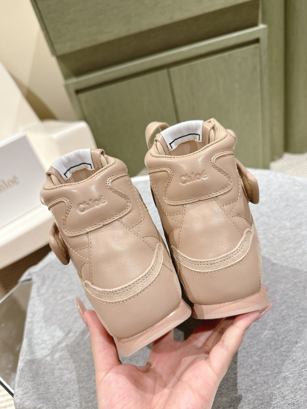 CHLOÉ 26S HIGH-TOP SNEAKERS IN BEIGE CALFSKIN