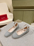 BALLERINAS MARY JANE IN GRAY SUEDE WITH PEARL TRIM