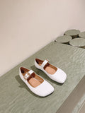 CHLOÉ 26S MARY JANE FLATS IN WHITE GLOSSY CALFSKIN