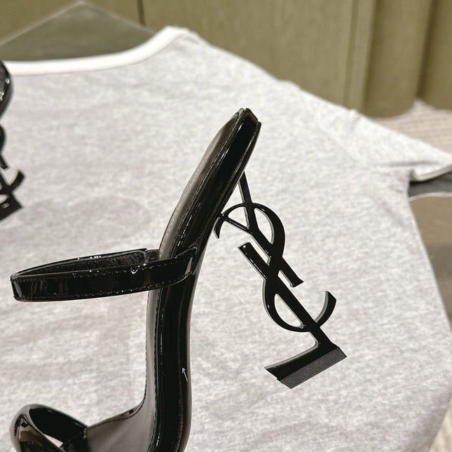 YSL 25S OPYUM HIGH-HEEL SANDALS 100 MM IN BLACK LAMBSKIN