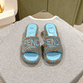 FENDI 26S HIGH SANDALS IN BLUE AND BROWN FABRIC