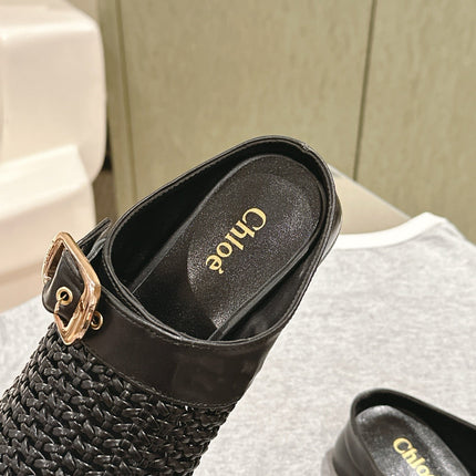 CHLOÉ 26S WOVEN MULES IN BLACK CALFSKIN