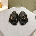 FENDI 26S WIDE CROSS-STRAP SANDALS IN BLACK LAMBSKIN