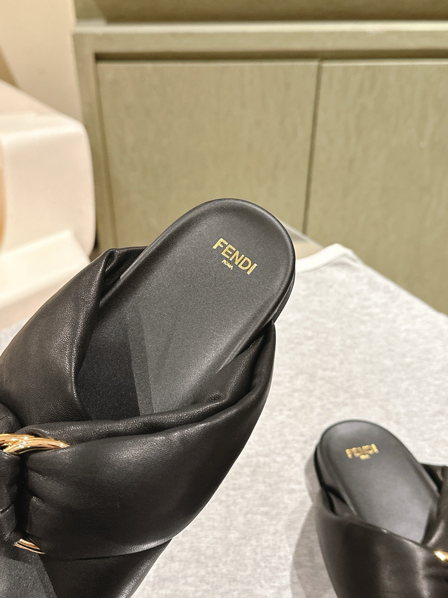 FENDI 26S WIDE CROSS-STRAP SANDALS IN BLACK LAMBSKIN