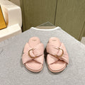 FENDI 26S WIDE CROSS-STRAP SANDALS IN LIGHT PINK LAMBSKIN