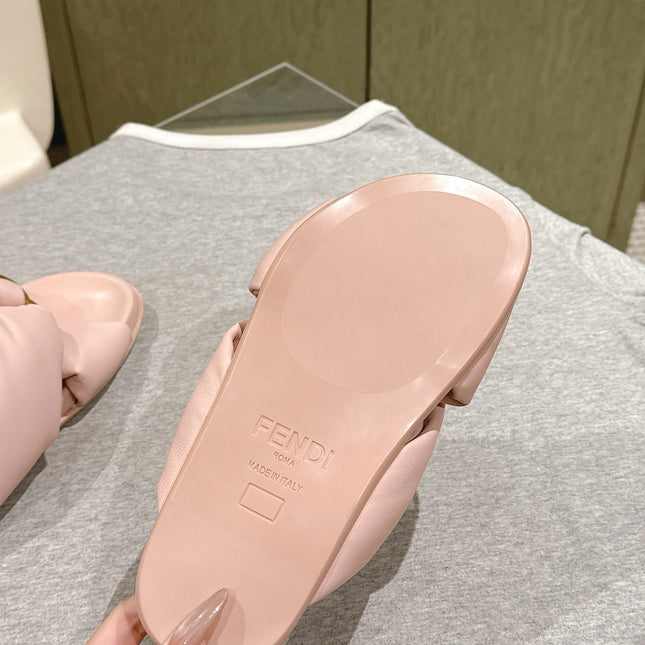 FENDI 26S WIDE CROSS-STRAP SANDALS IN LIGHT PINK LAMBSKIN