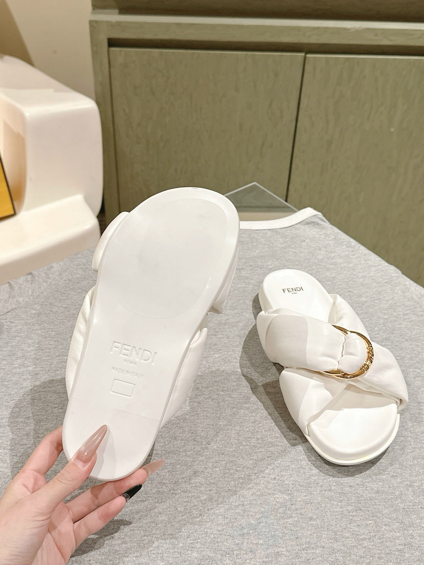 FENDI 26S WIDE CROSS-STRAP SANDALS IN WHITE LAMBSKIN