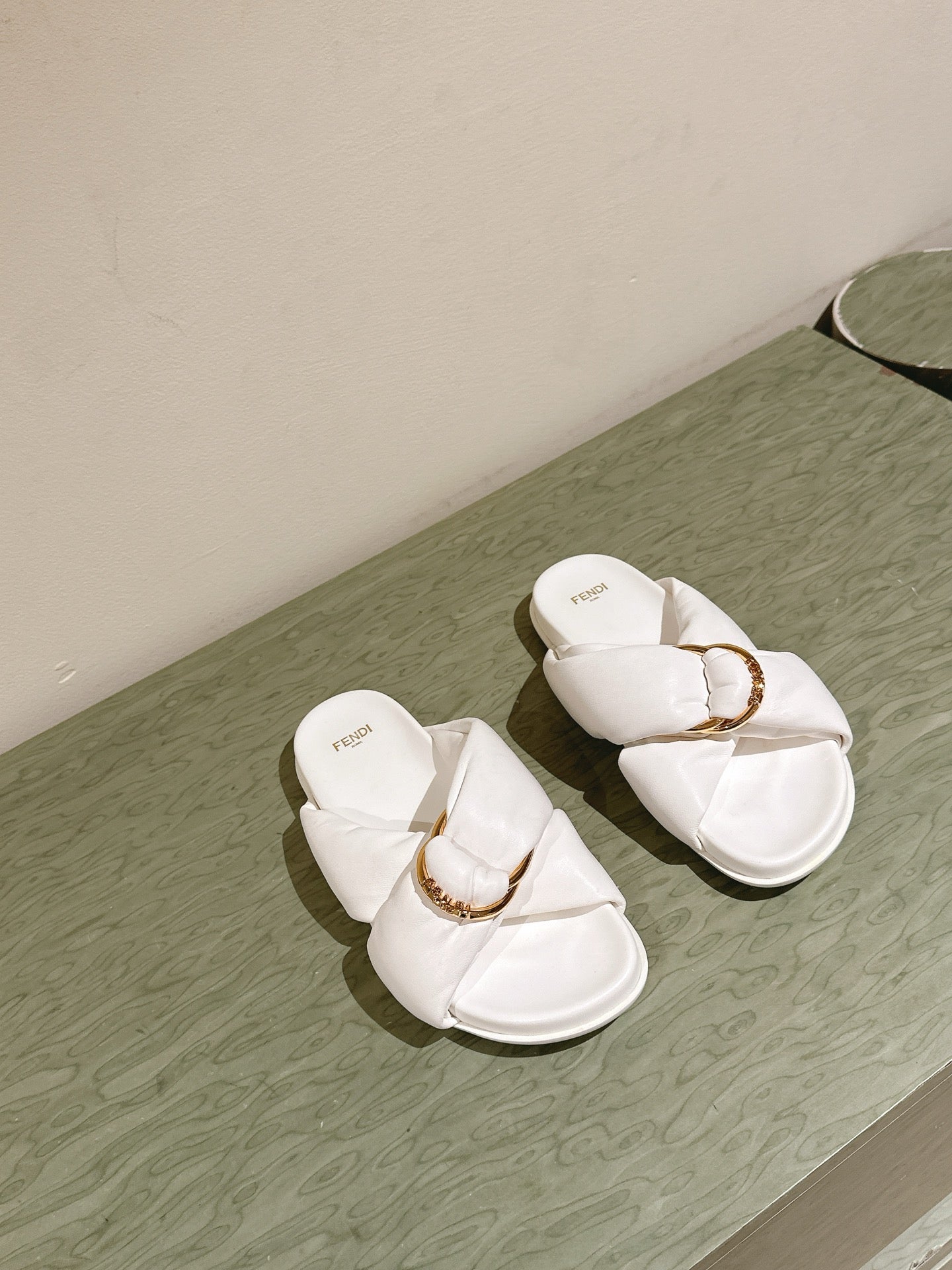 FENDI 26S WIDE CROSS-STRAP SANDALS IN WHITE LAMBSKIN