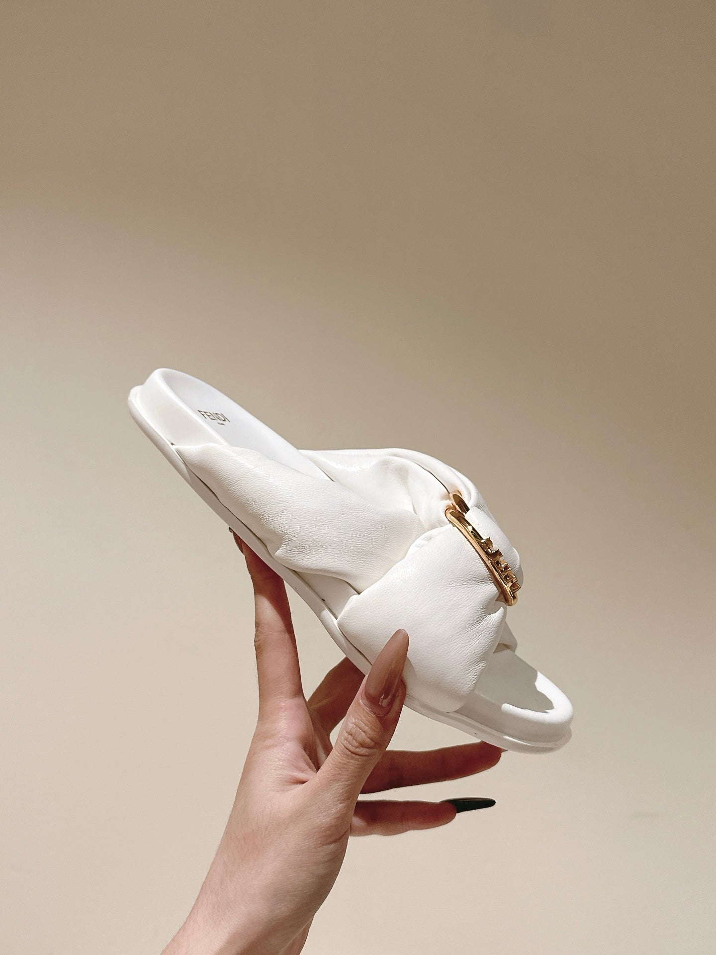 FENDI 26S WIDE CROSS-STRAP SANDALS IN WHITE LAMBSKIN