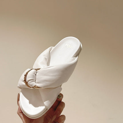 FENDI 26S WIDE CROSS-STRAP SANDALS IN WHITE LAMBSKIN