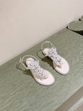 RENE CAOVILLA 26S THONG SANDALS IN CREAM WHITE LAMBSKIN FLOWER EMBELLISHED