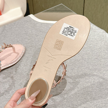 RENE CAOVILLA 26S THONG SANDALS IN NUDE PINK LAMBSKIN WITH CRYSTAL