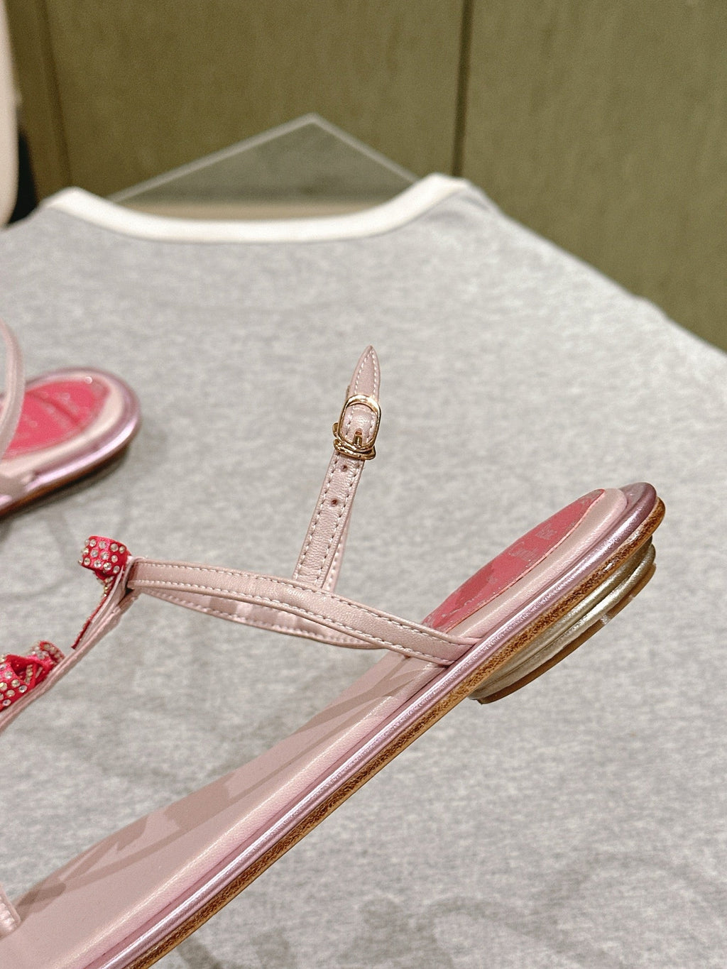 RENE CAOVILLA 26S SANDALS IN LIGHT PINK LAMBSKIN WITH BOW