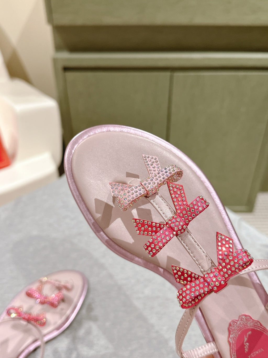RENE CAOVILLA 26S SANDALS IN LIGHT PINK LAMBSKIN WITH BOW