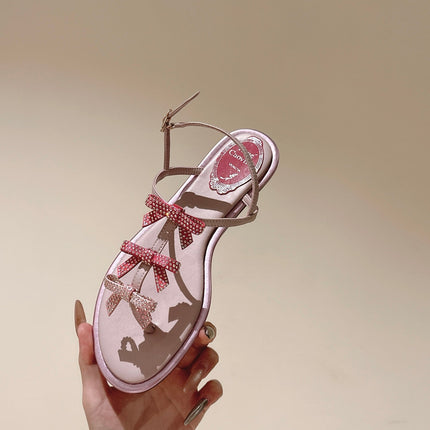 RENE CAOVILLA 26S SANDALS IN LIGHT PINK LAMBSKIN WITH BOW