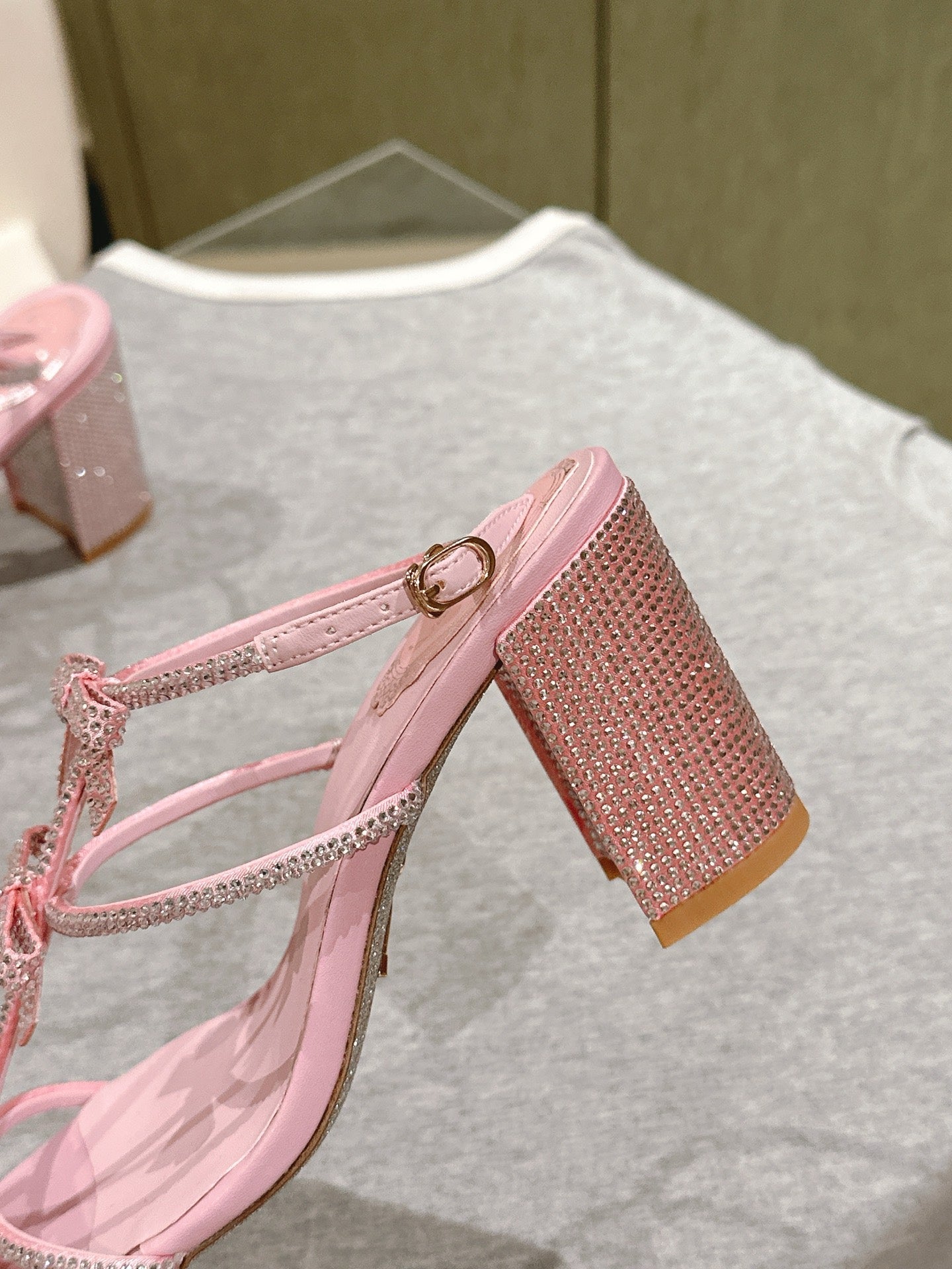 RENE CAOVILLA 26S HEELED SANDALS 75 MM IN LIGHT PINK LAMBSKIN WITH BOW