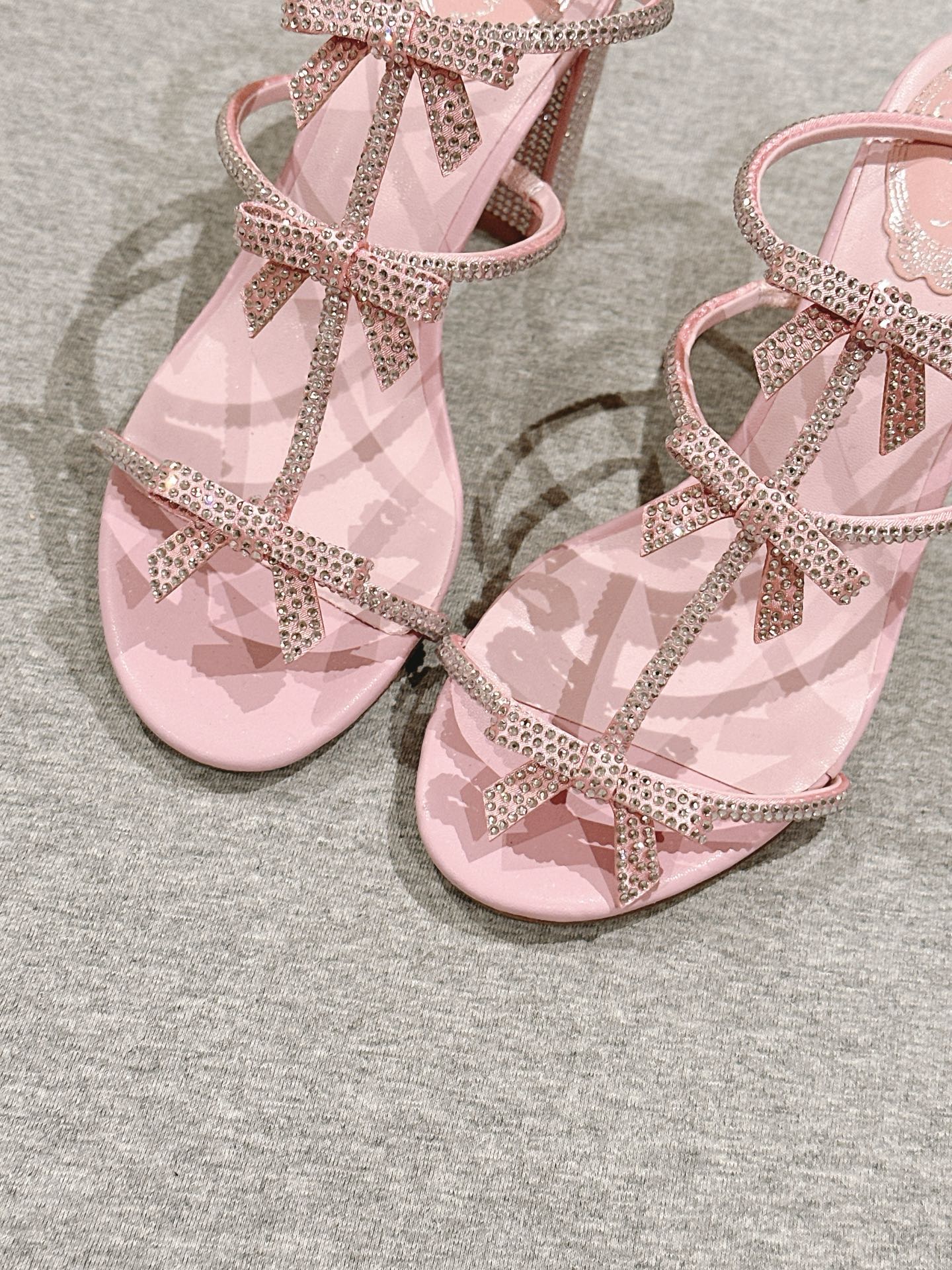 RENE CAOVILLA 26S HEELED SANDALS 75 MM IN LIGHT PINK LAMBSKIN WITH BOW