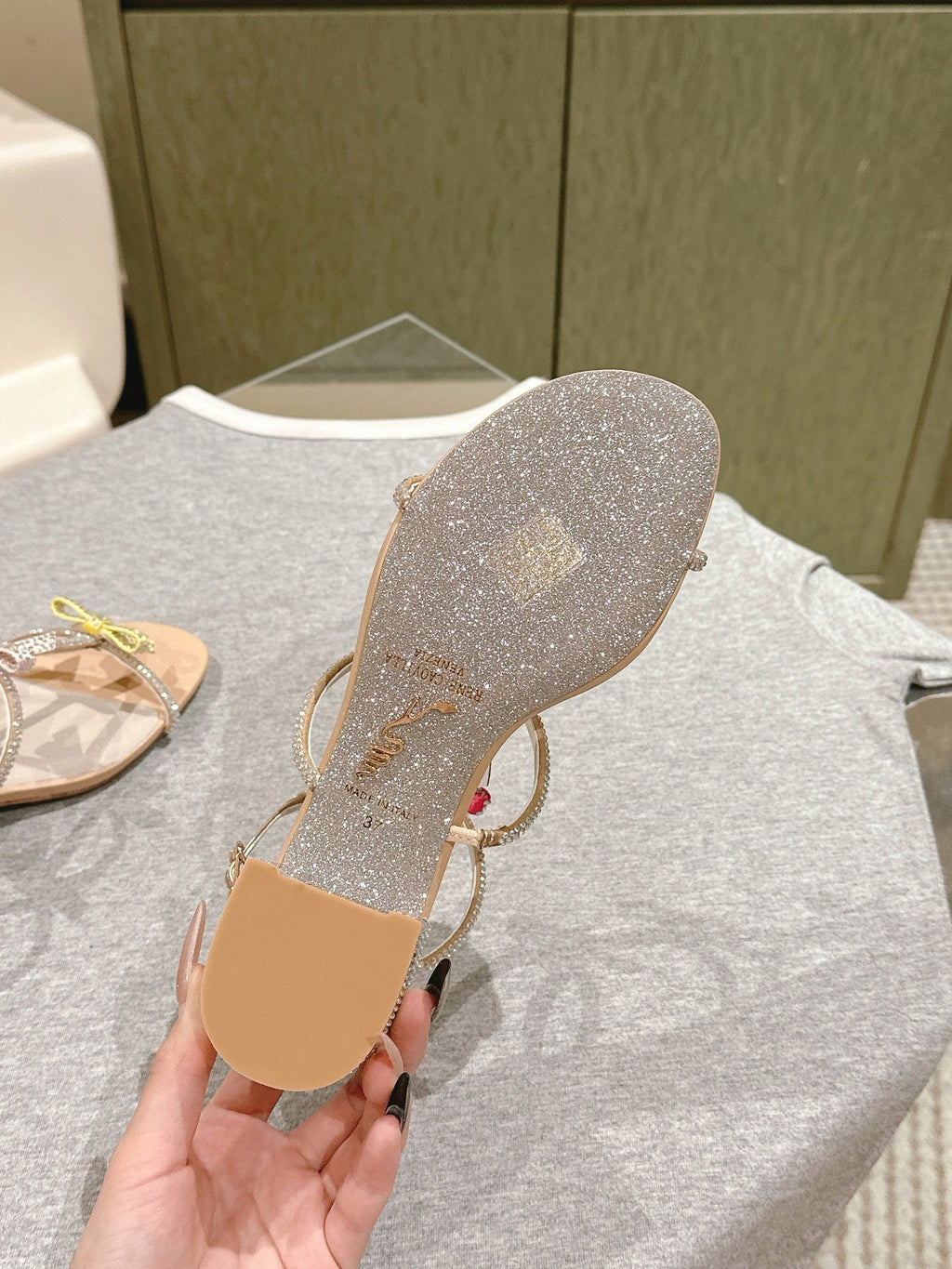 RENE CAOVILLA 26S HEELED SANDALS 45 MM IN NUDE PINK LAMBSKIN WITH BOW