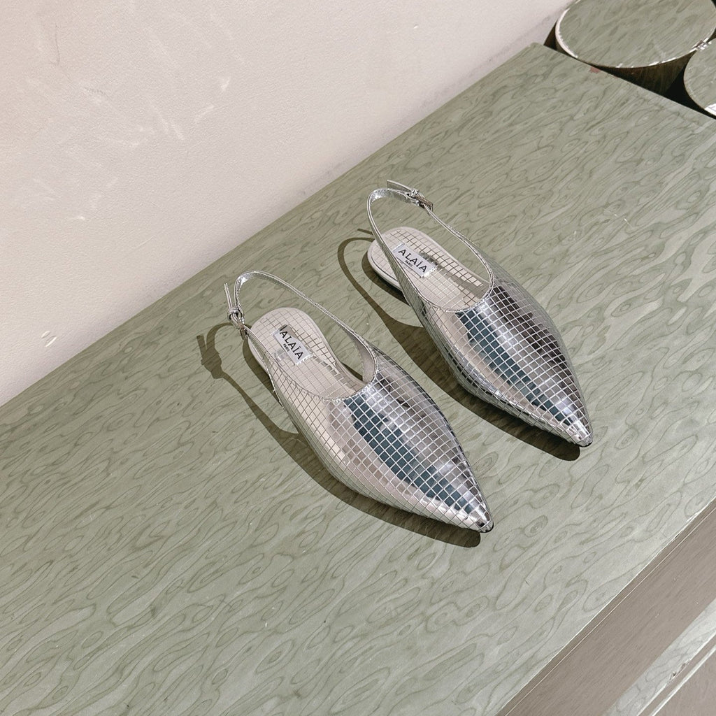 ALAIA SLINGBACK 25S IN SILVER PATENT LEATHER