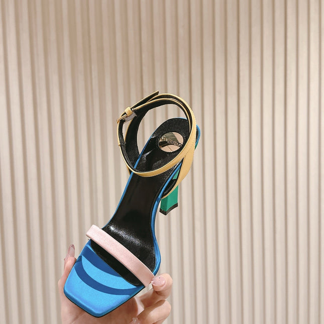 YSL 25S HIGH-HEEL SANDALS 100 MM IN MULTICOLOR SATIN STYLE 2