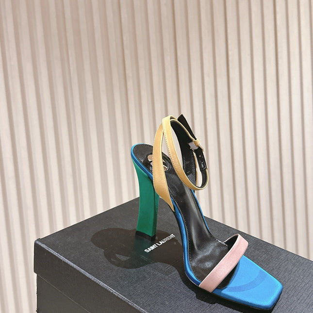 YSL 25S HIGH-HEEL SANDALS 100 MM IN MULTICOLOR SATIN STYLE 2