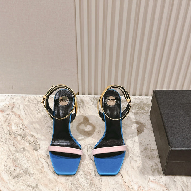 YSL 25S HIGH-HEEL SANDALS 100 MM IN MULTICOLOR SATIN STYLE 2