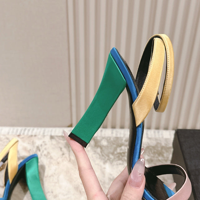 YSL 25S HIGH-HEEL SANDALS 100 MM IN MULTICOLOR SATIN STYLE 2
