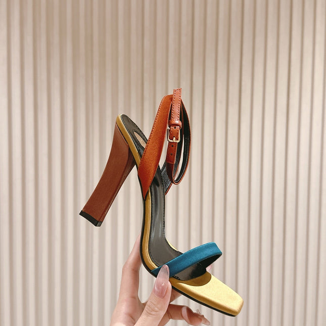 YSL 25S HIGH-HEEL SANDALS 100 MM IN MULTICOLOR SATIN STYLE 1