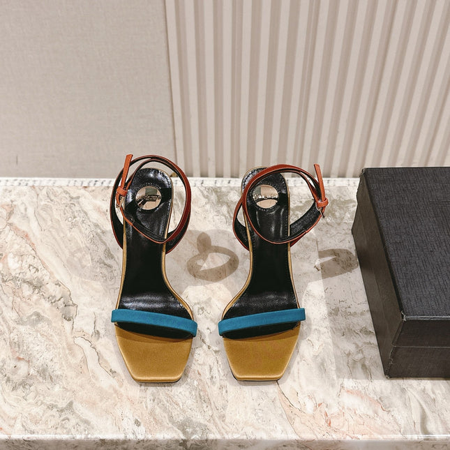 YSL 25S HIGH-HEEL SANDALS 100 MM IN MULTICOLOR SATIN STYLE 1