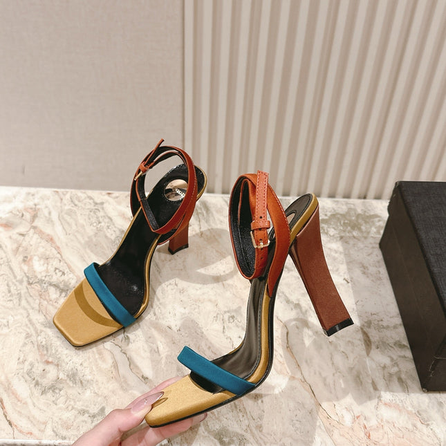 YSL 25S HIGH-HEEL SANDALS 100 MM IN MULTICOLOR SATIN STYLE 1