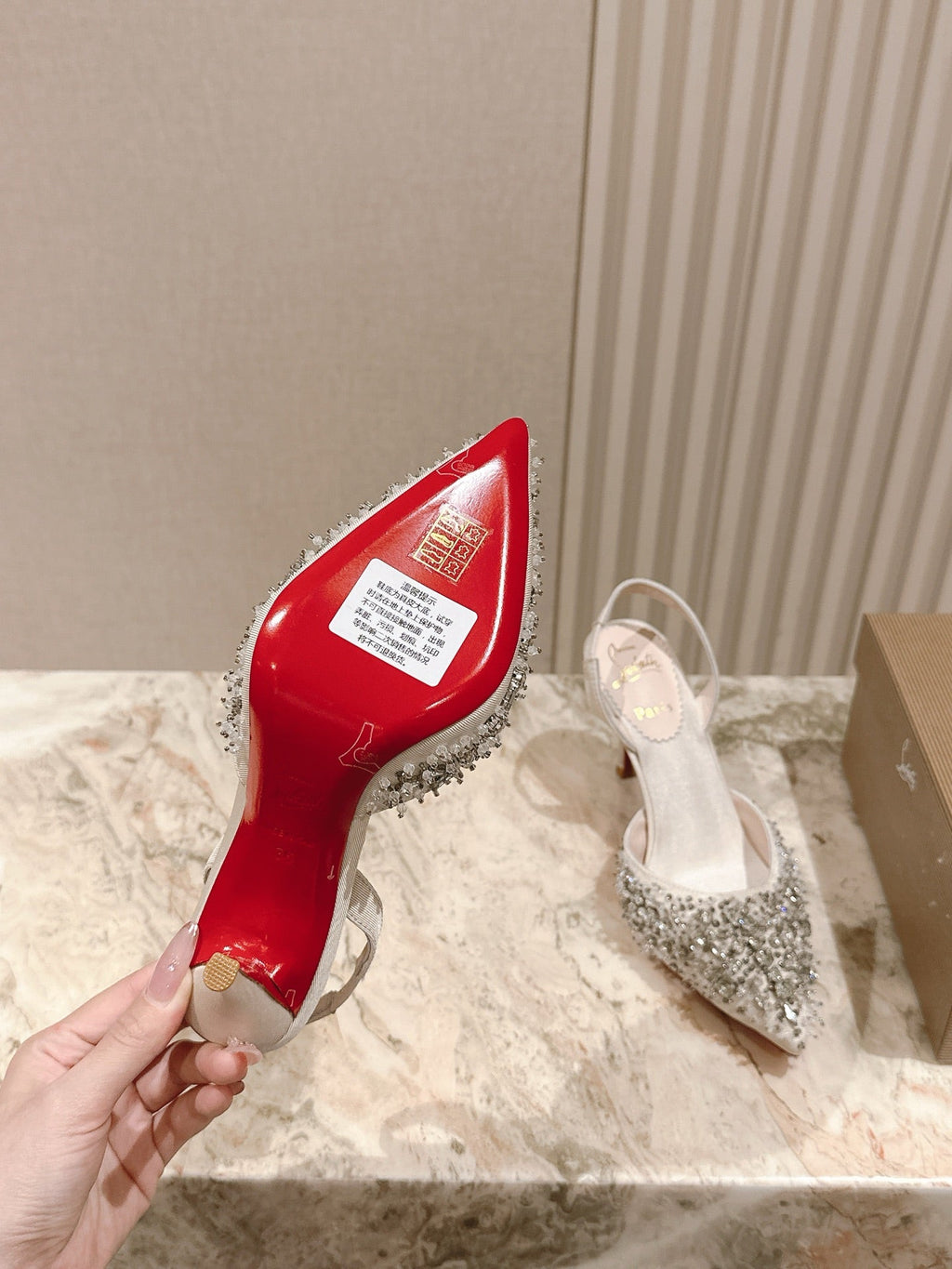 EMBELLISHED QUEENISSIMA SLINGBACK PUMPS 95MM IN WHITE GLITTER CALFSKIN