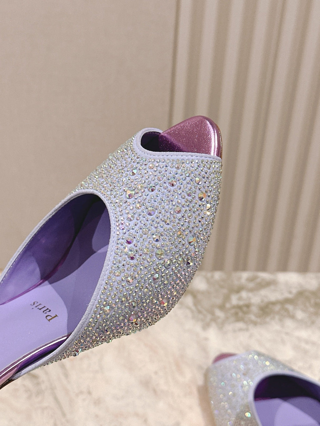 DOLLY STRASS SOLE SLIDE SANDALS 85MM IN BABY PURPLE CALFSKIN