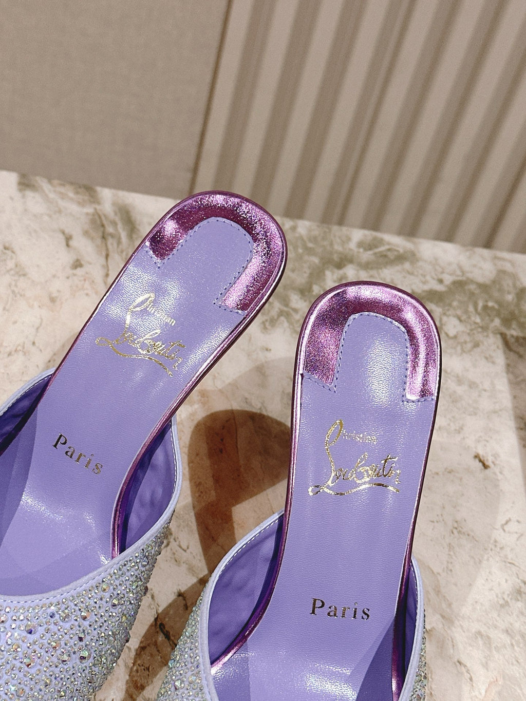 DOLLY STRASS SOLE SLIDE SANDALS 85MM IN BABY PURPLE CALFSKIN