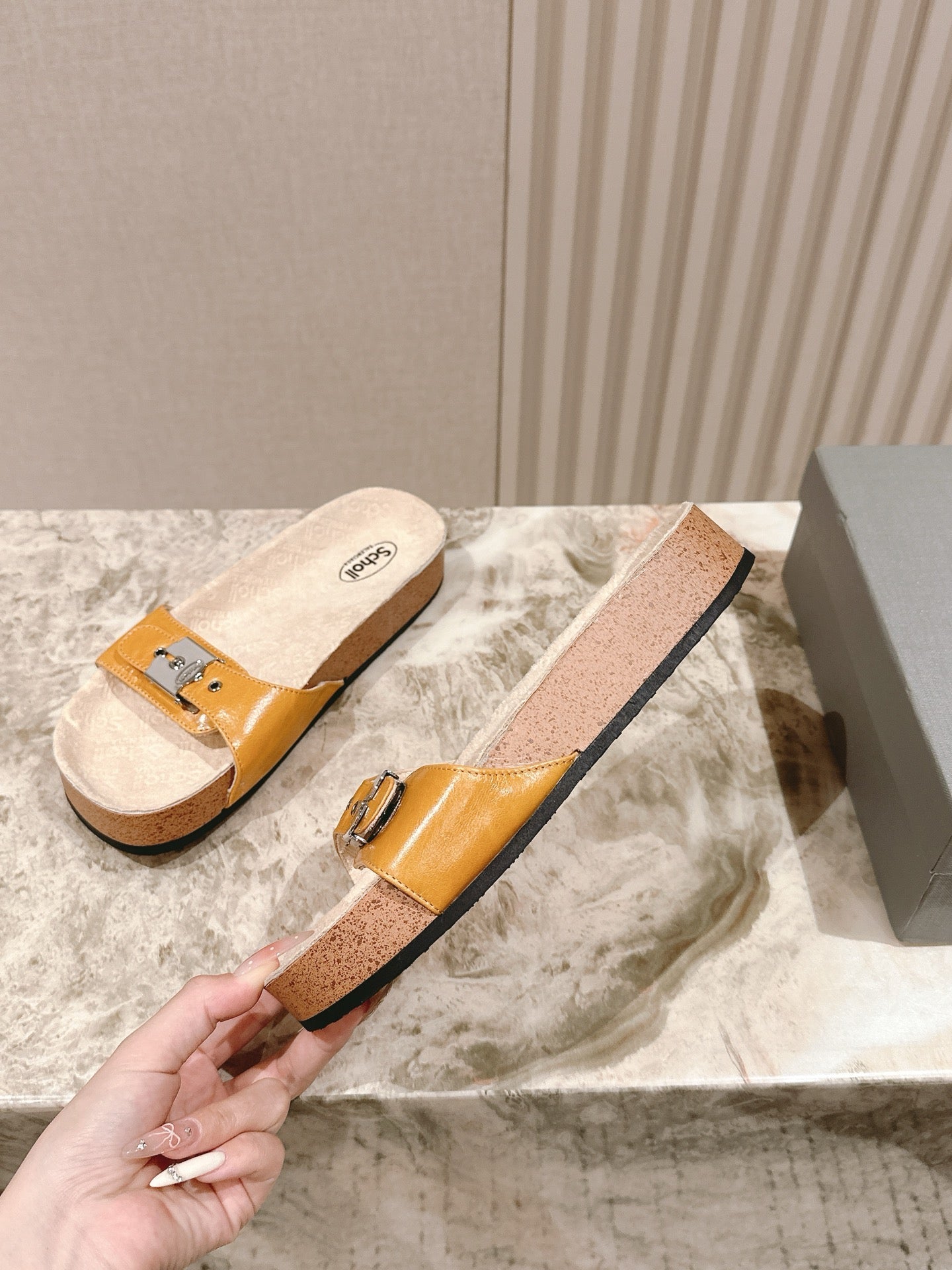 BALENCIAGA 25S SCHOLL SLIDES IN DARK ORANGE PU LEATHER WITH SILVER HARDWARE