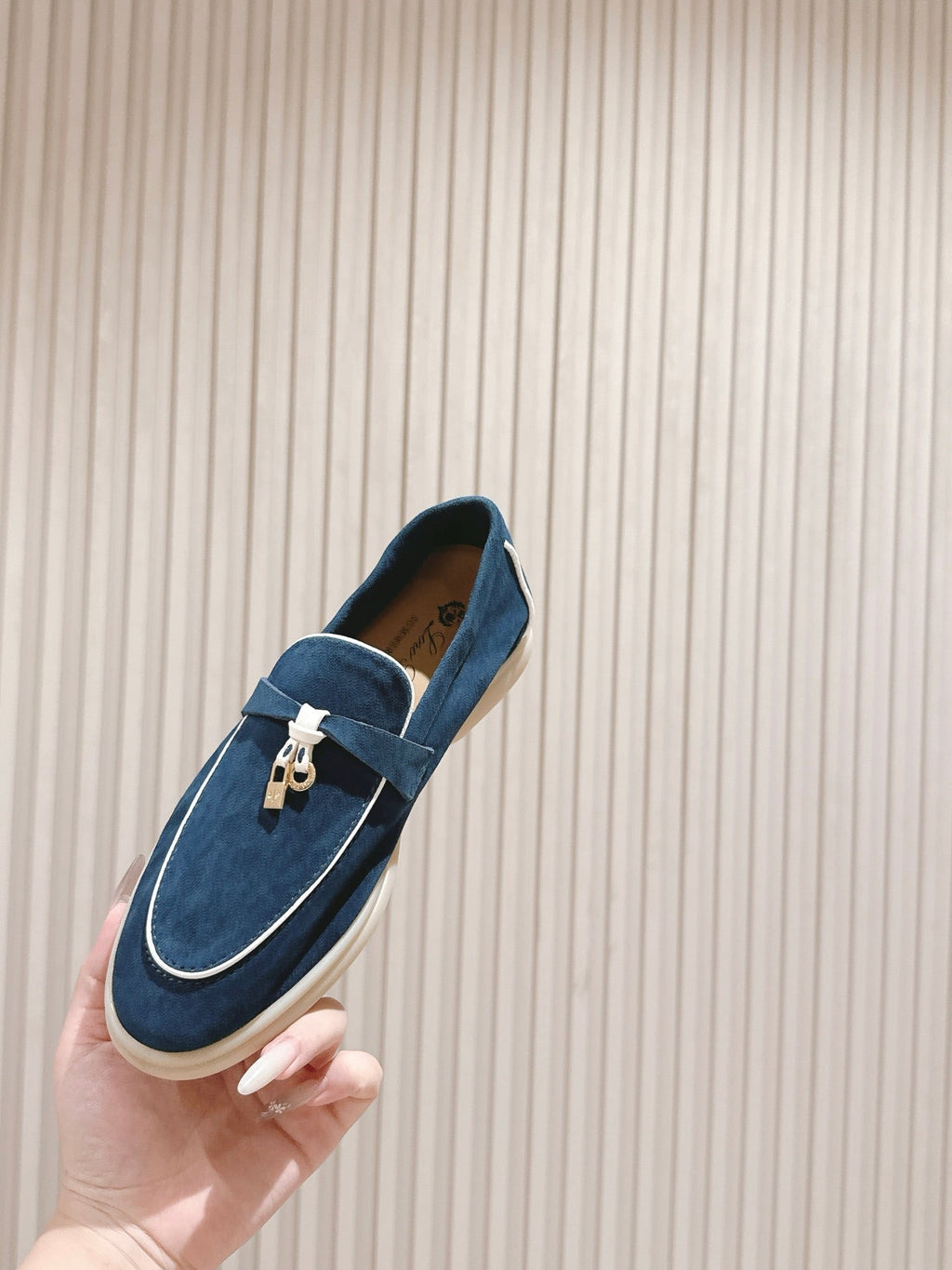LP LOAFERS 25S IN STEEL BLUE SUEDE WITH SILVER HARDWARE