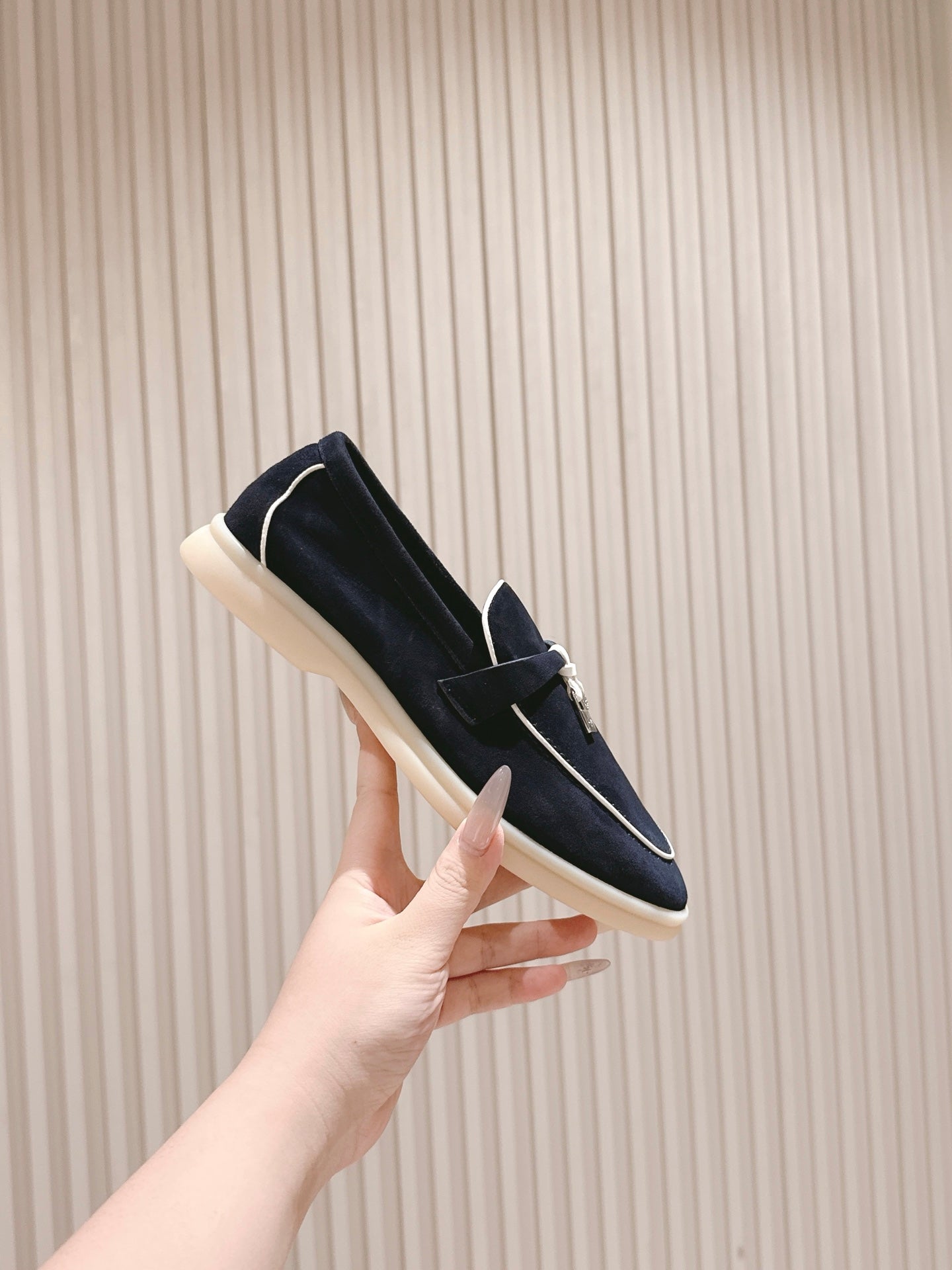LP LOAFERS 25S IN CHARCOAL BLACK SUEDE WITH SILVER HARDWARE