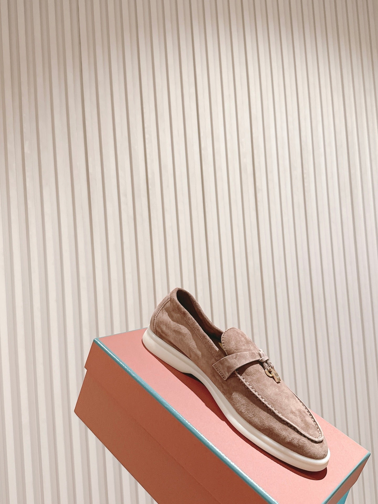 SUMMER WALK LOAFERS BROWN SUEDE WITH GOLD PADLOCK CHARM