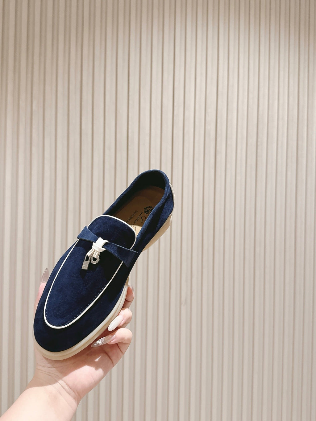 LP LOAFERS 25S IN MIDNIGHT BLUE SUEDE WITH SILVER HARDWARE