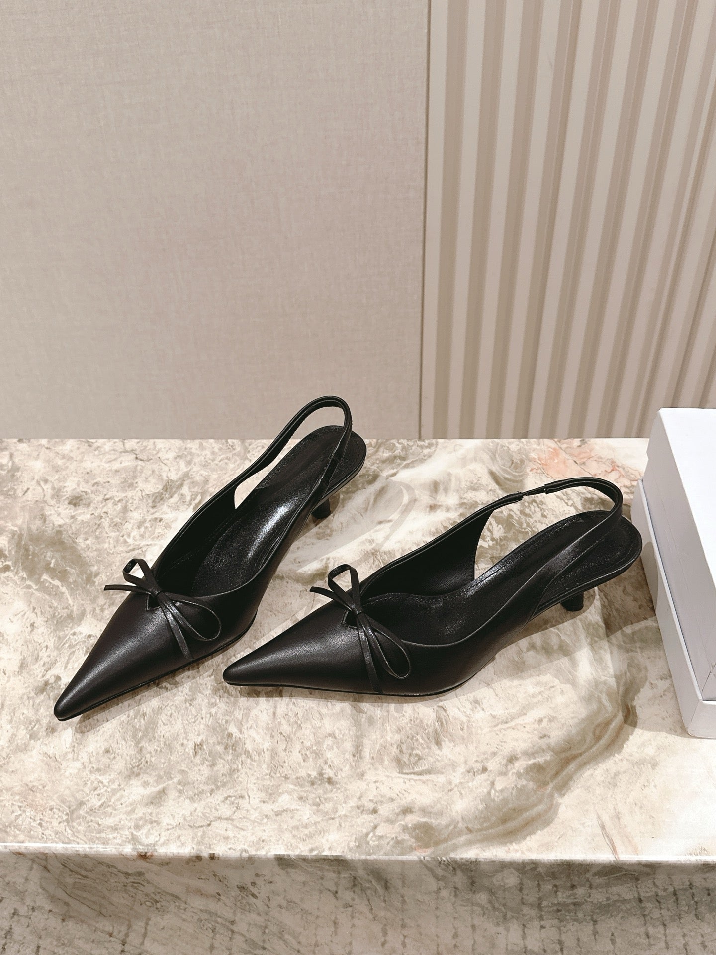 BALENCIAGA 25S HIGH SLINGBACK IN BLACK CALFSKIN WITH SMALL BOW