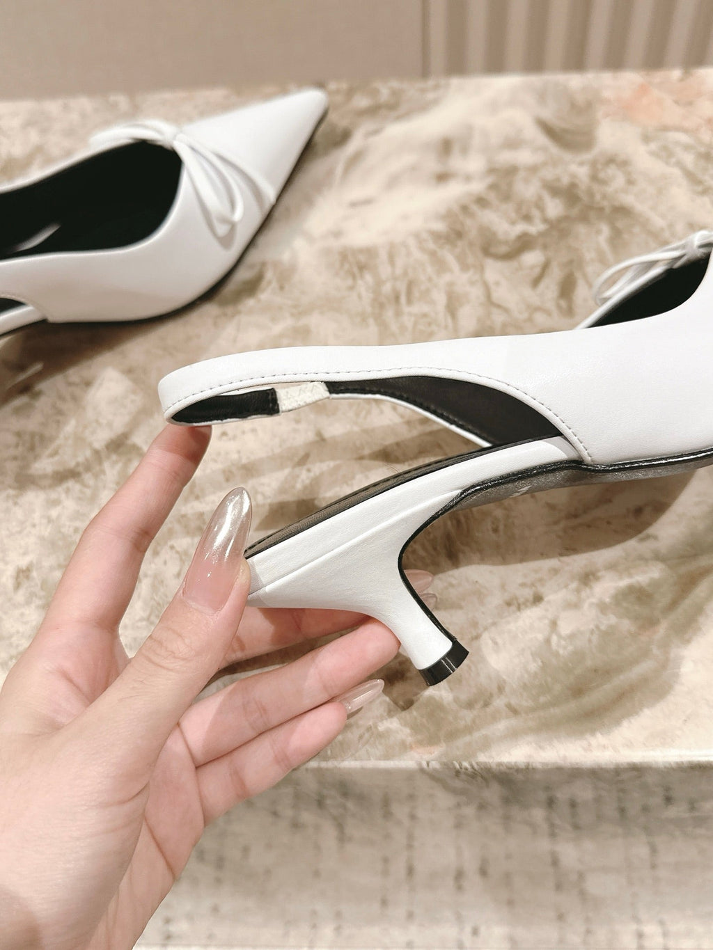 BALENCIAGA 25S HIGH SLINGBACK IN WHITE CALFSKIN WITH SMALL BOW