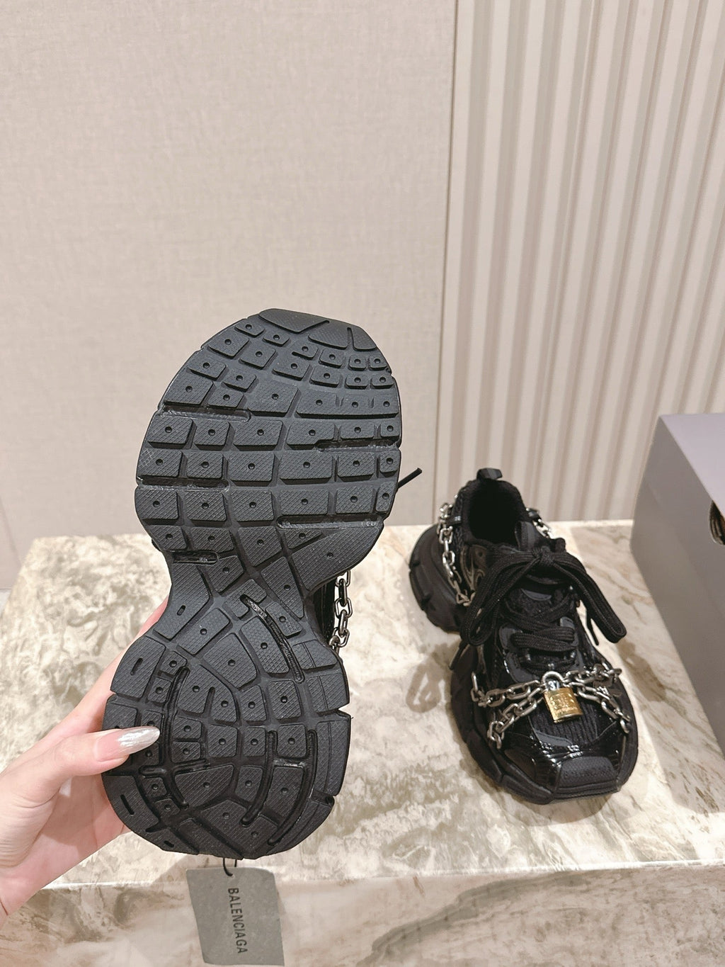 BALENCIAGA 25S 3XL SNEAKERS CHAIN-PADLOCK IN BLACK MESH FABRIC AND PU