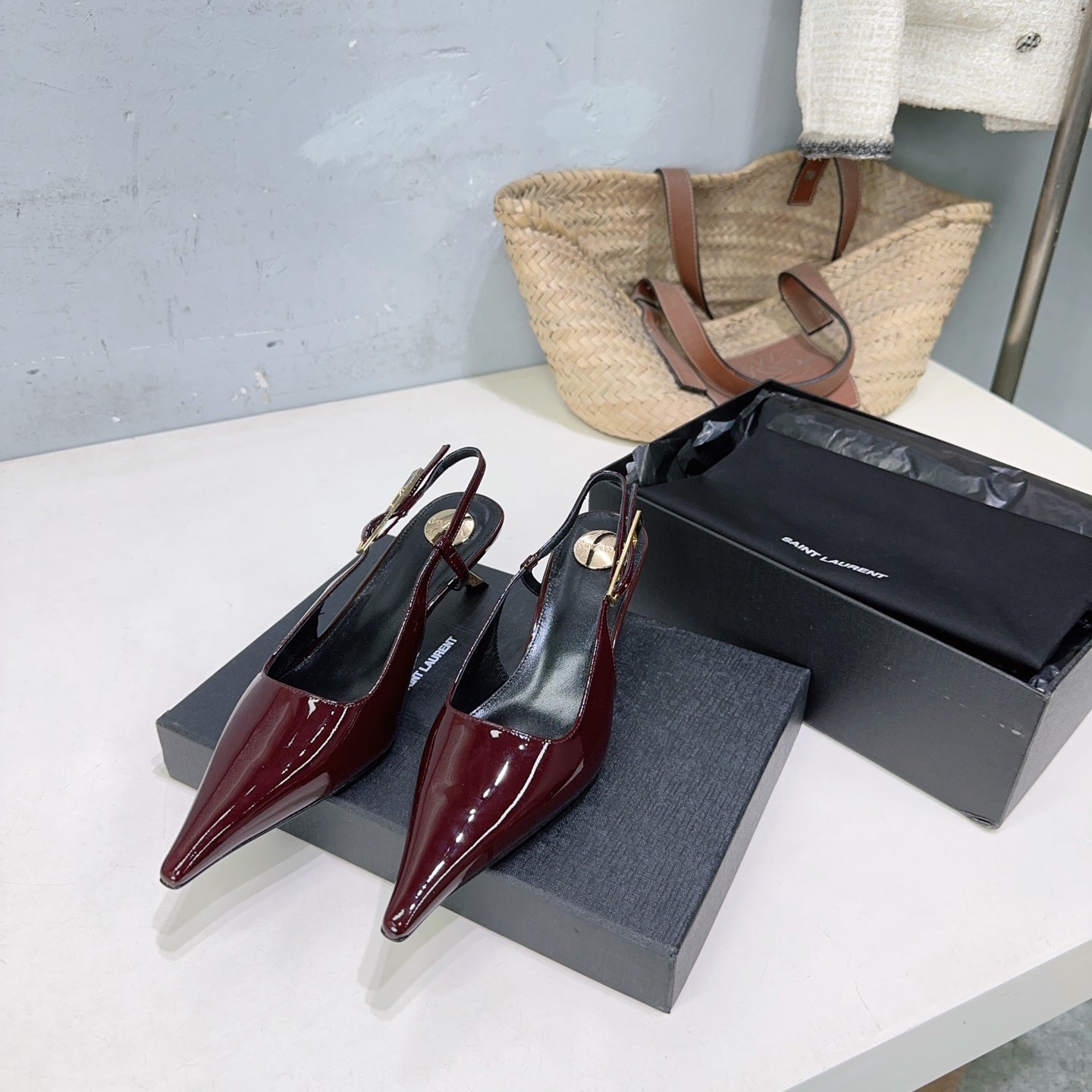 YSL 26S SLINGBACK HEELS 65 MM IN DARK RED CALFSKIN