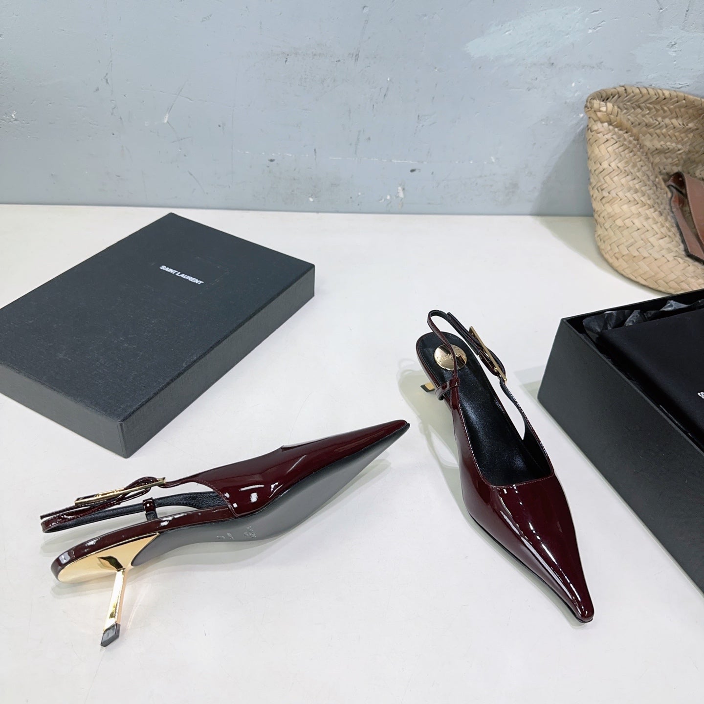 YSL 26S SLINGBACK HEELS 65 MM IN DARK RED CALFSKIN