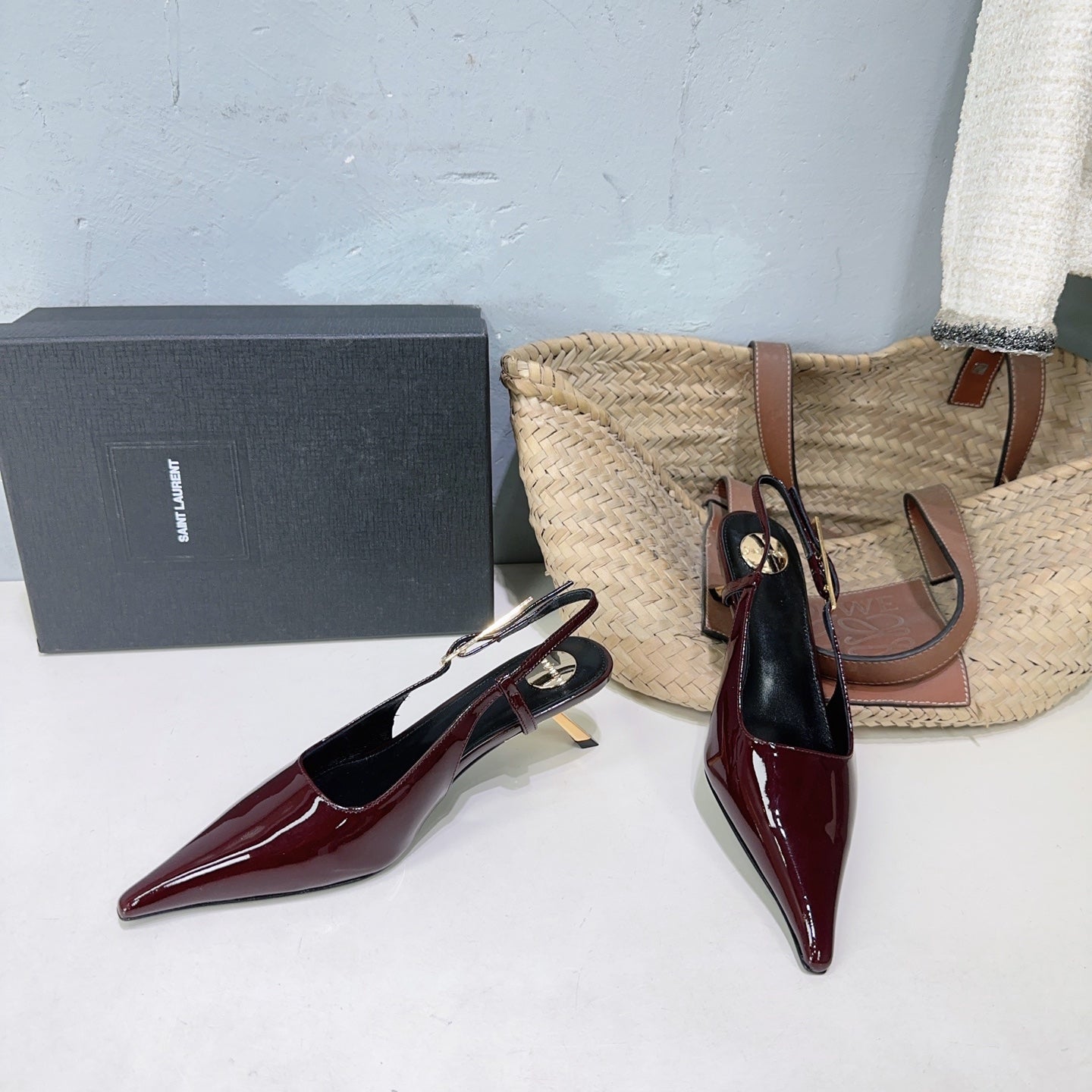 YSL 26S SLINGBACK HEELS 65 MM IN DARK RED CALFSKIN